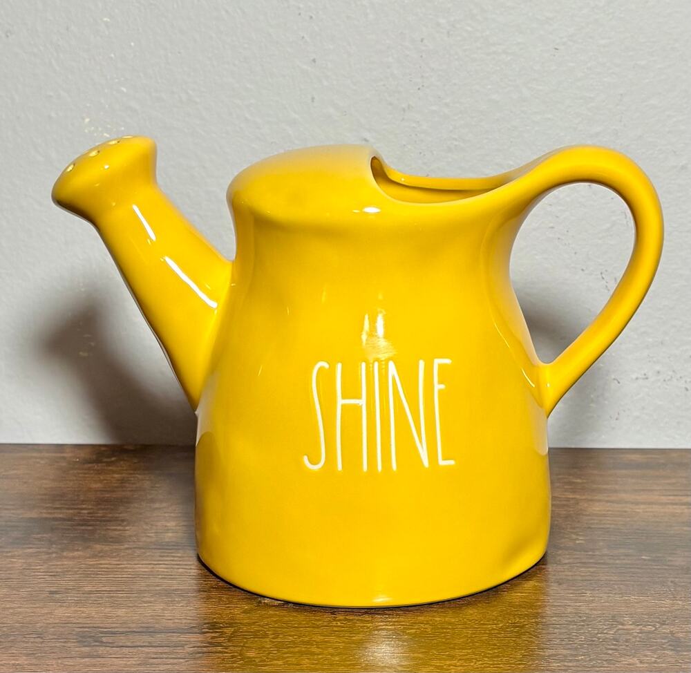 Rae Dunn Yellow 6” Ceramic “Shine” Water Pitcher Plant Watering Can Retired